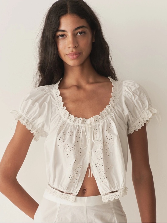 Doen Tops - Doen Small Nera Top White Eyelet Salt Cotton Poplin